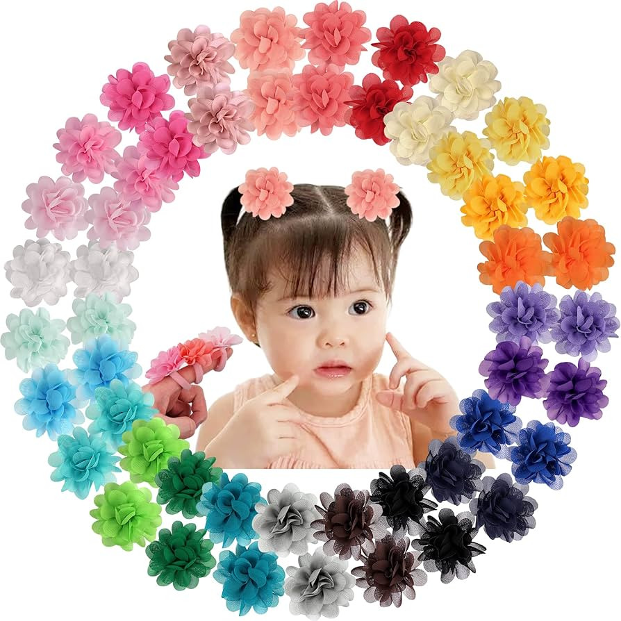 50PCS Baby Girls Hair Ties 2inch Chiffon Flower Bows Rubber Bands Soft Elastics Ponytail Holders ... | Amazon (US)
