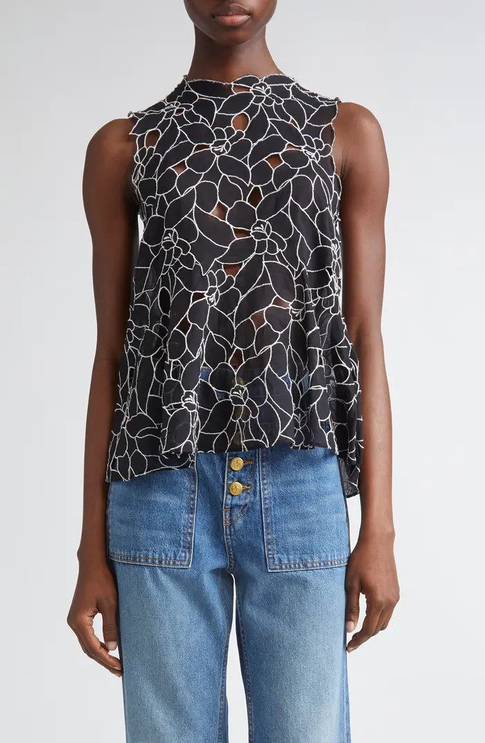 Ali Embroidered Cutout Sleeveless Top | Nordstrom