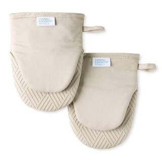 Basketweave Soft Silicone Solid Modern Beige Mini Oven Mitt (2-Pack) | The Home Depot