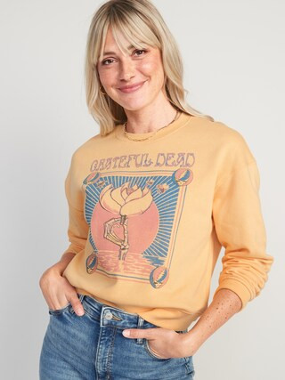 Oversized Licensed Rock Star Cropped Sweatshirt for Women | Old Navy (US)