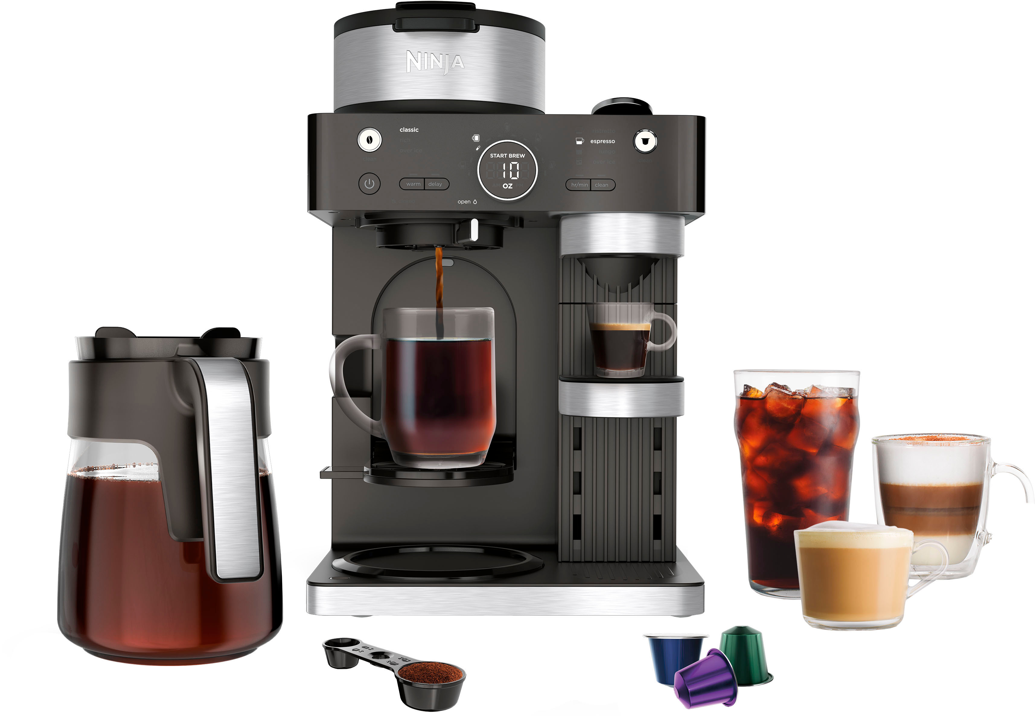 Ninja - Espresso & Coffee Barista System, Single Serve & Nespresso, with 12-Cup Carafe, 4 Styles with Ristretto - Black | Best Buy U.S.