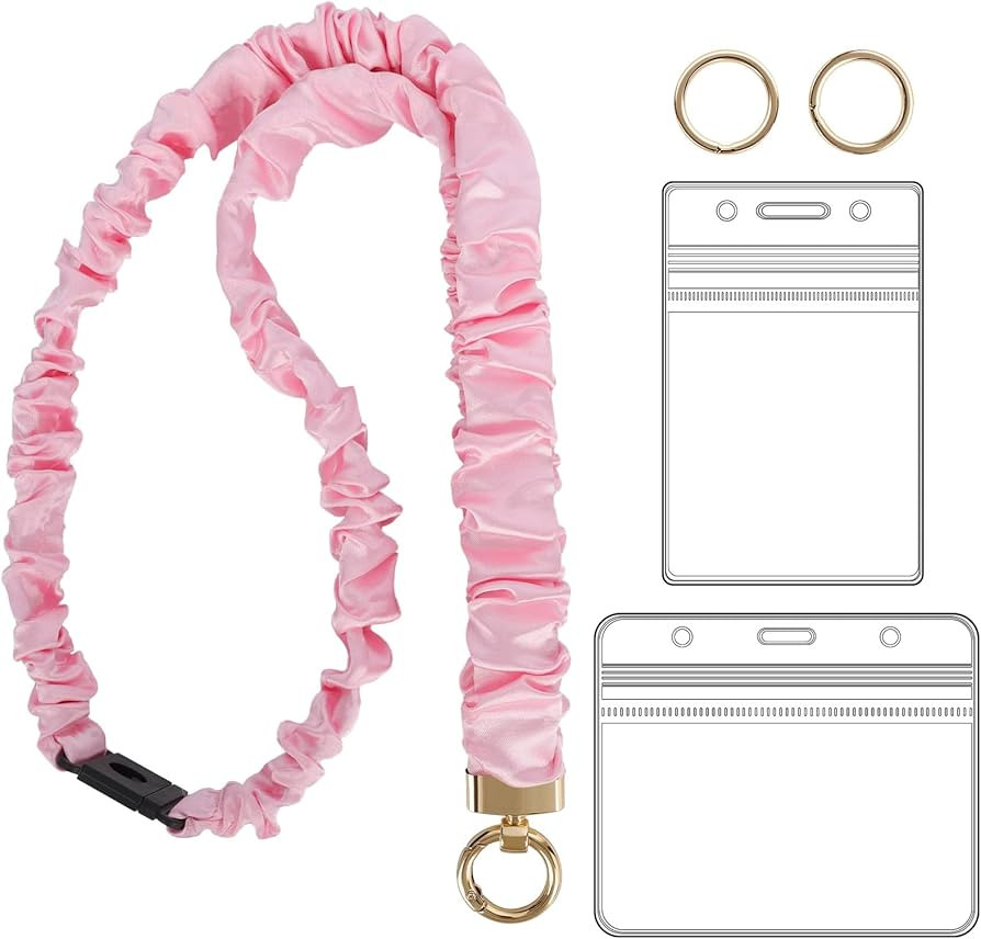 Breakaway Scrunchie Lanyard with Id Holder, Stretchy Teacher Lanyards for Id Badges Keys, Pink | Amazon (US)