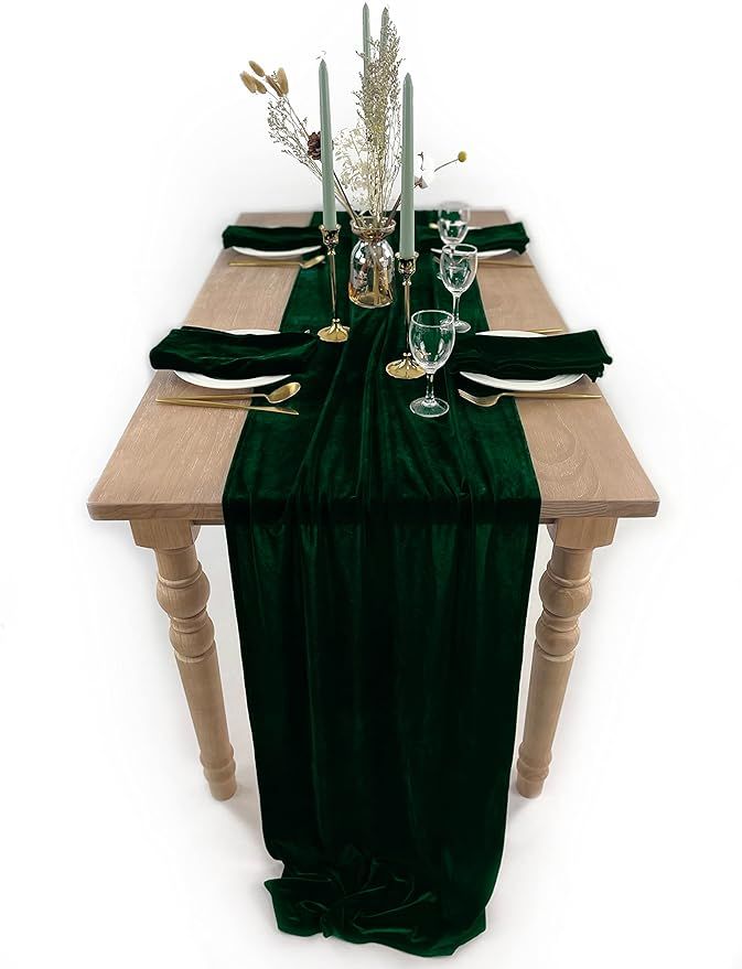 BTF HOME Emerald Green Velvet Table Runner, Luxurious Wedding Table Runner Decorations, 20 x 120 ... | Amazon (US)