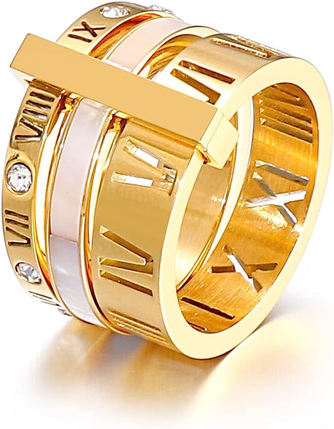 Love Ring Stainless Steel Zirconia Rings for Women Girls Roman Numeral 3 in 1 Spinner Gold Weedin... | Amazon (US)