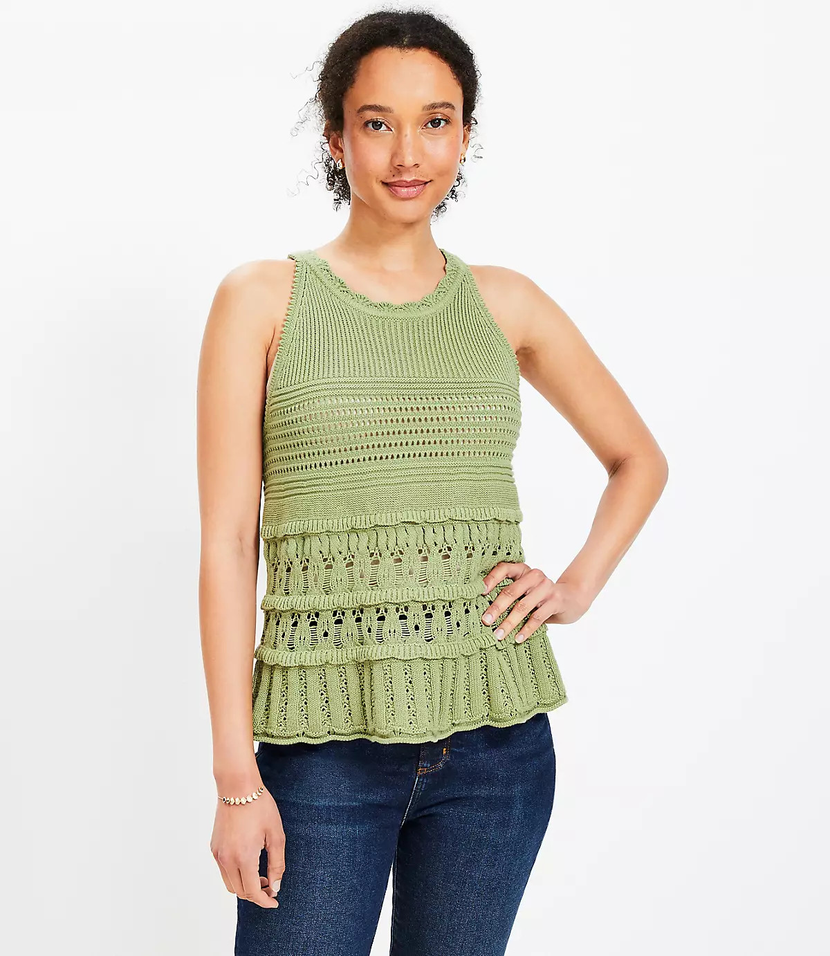 Textured Pointelle Swingy Sweater Tank Top | LOFT