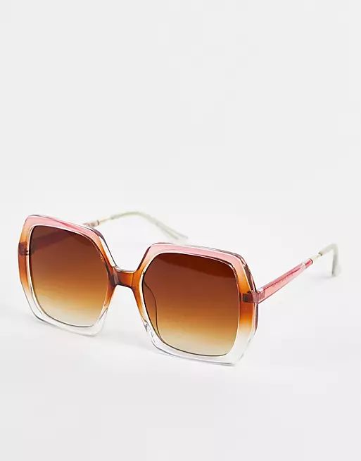 ASOS DESIGN recycled frame oversized 70s sunglasses in pink fade | ASOS (Global)