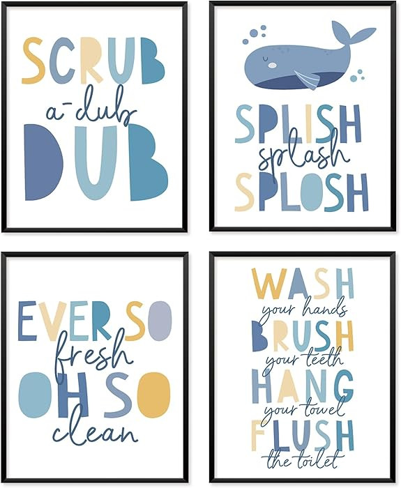 Locomiss Kids Bathroom Wall Art Decor Posters, Cute Blue Whale Toddler Kids Wall Art Prints for B... | Amazon (US)