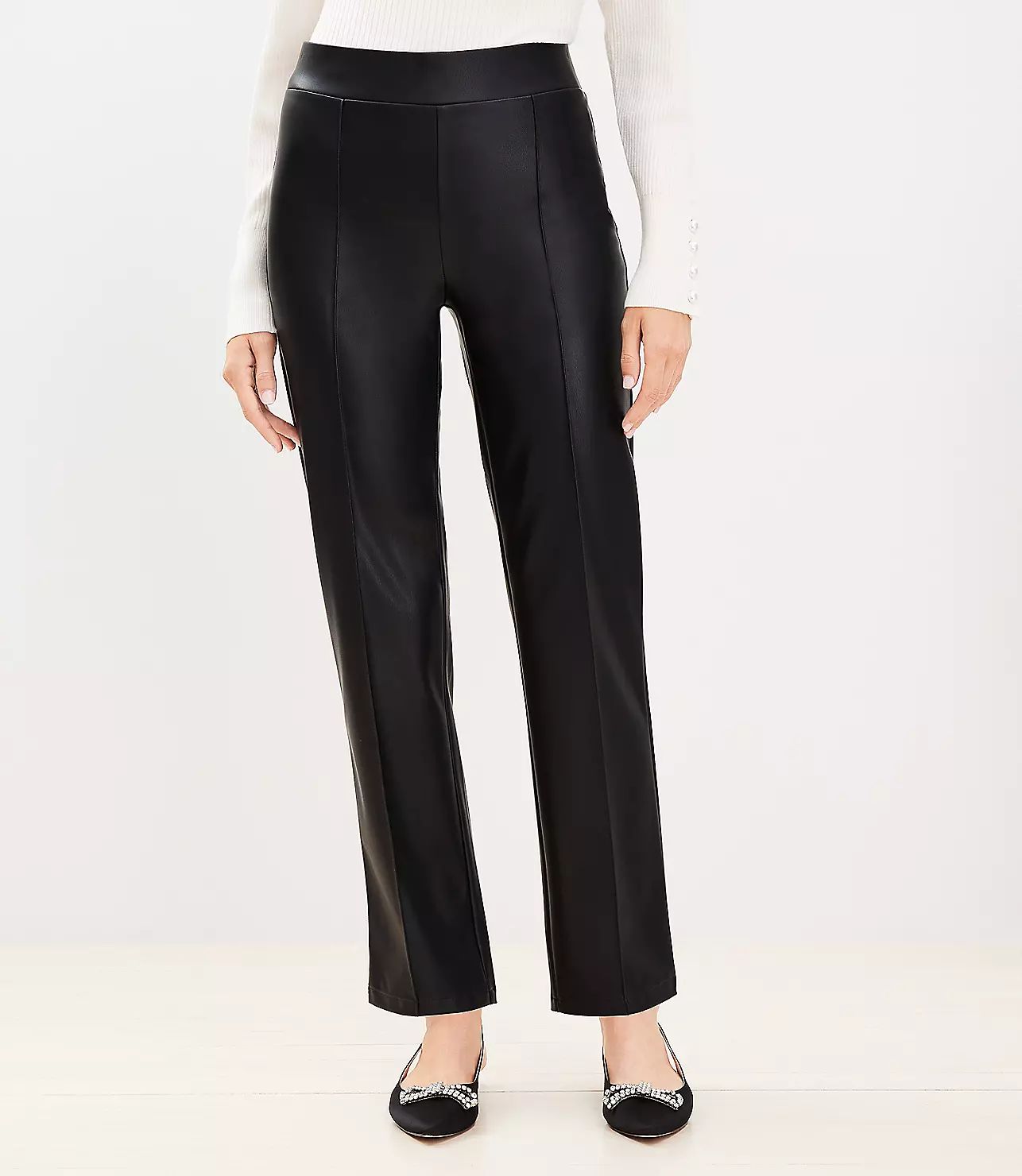 Pull On Straight Pants in Faux Leather | LOFT