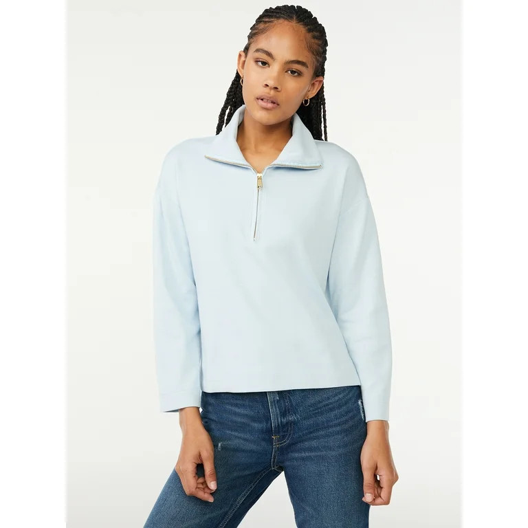 Free Assembly Women's Zip Front Mock Neck Top with Long Sleeves | Walmart (US)