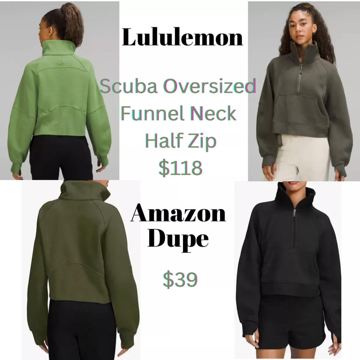 Womens Oversize LuLu Scuba Hoodie Dupes Inner Fleece Half Zip