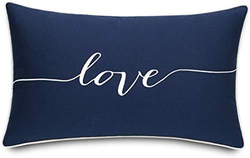 ADecor Love Sentiment Cotton Embroidered Lumbar Accent Throw Pillow Cover - Bedroom Decor, Gift for  | Amazon (US)