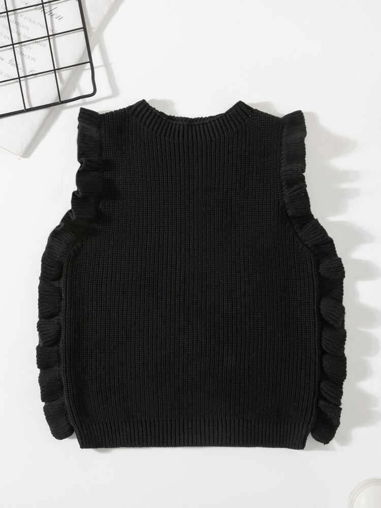 Toddler Girls Ruffle Trim Ribbed Knit Sweater Vest | SHEIN