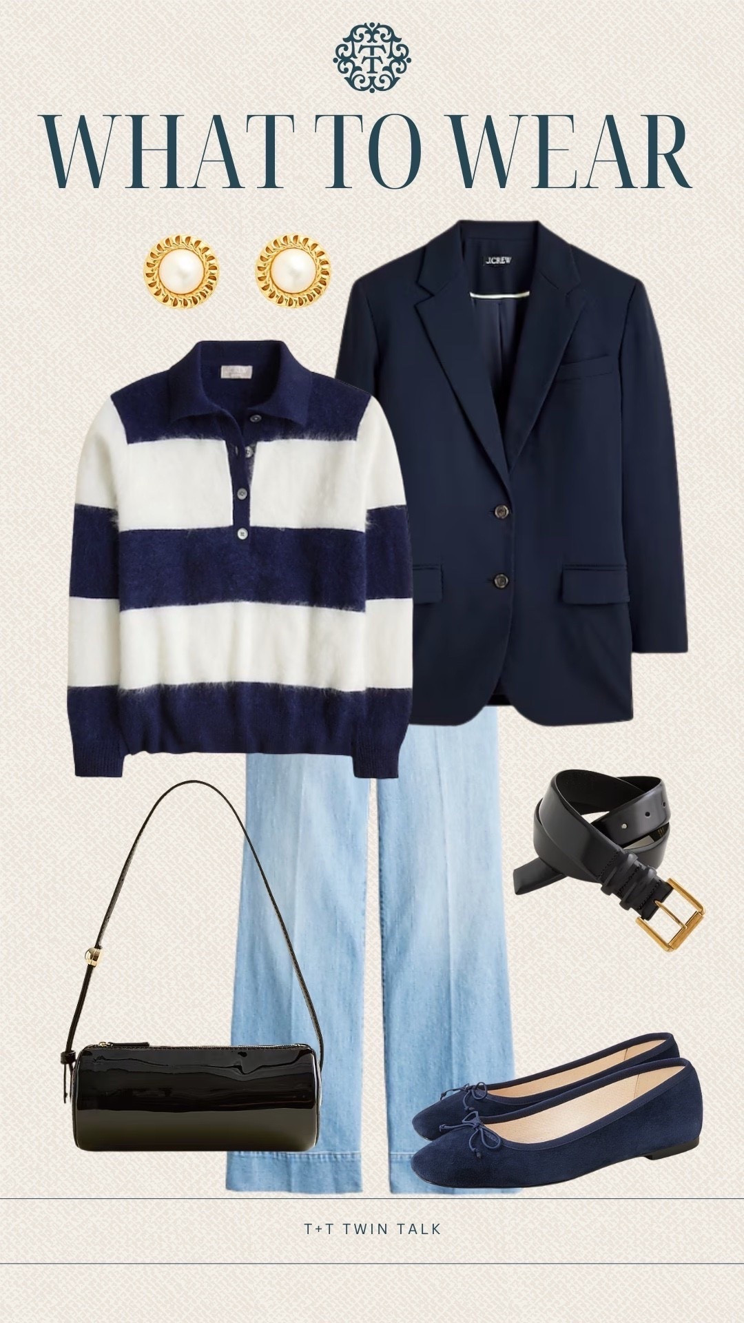 T+T, what to wear! We are loving that stripes are trending and this collared long sleeve short from J.Crew is a great option! We paired it with a navy tailored blazer and light wash denim. For accessories we chose gold earrings, a leather belt, and ballet flats. 

#LTKShoeCrush #LTKItBag #LTKStyleTip