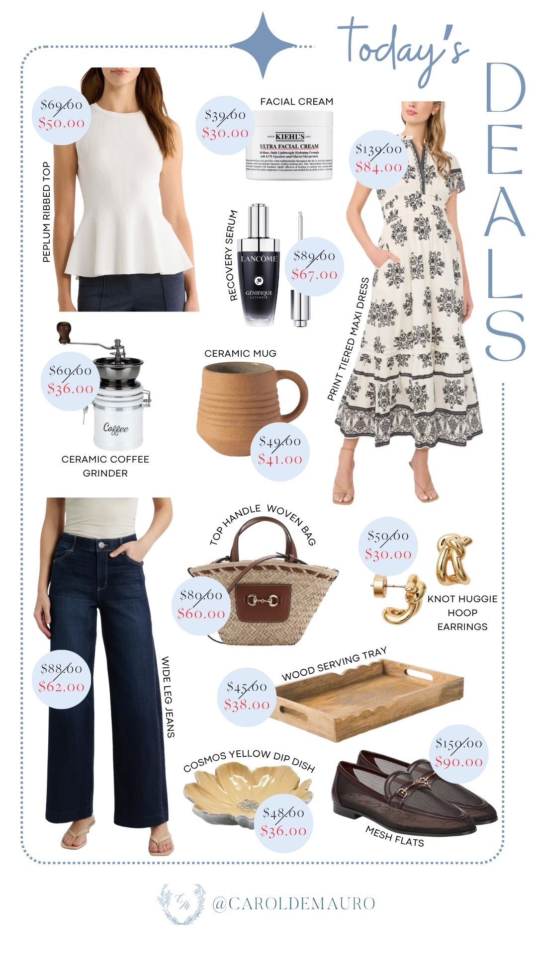 Check out today’s best deals, featuring a peplum ribbed top, a tiered maxi dress, and wide-leg jeans paired with chic mesh flats. You can also grab home and beauty essentials like a ceramic coffee grinder, a wooden serving tray, a Lancôme recovery serum, and a Kiehl’s facial cream to elevate your daily routine!

nordstrom deals, on sale now, transitional wardrobe, fashion finds, skincare routine, home accents, decor inspo, everyday accessories

#LTKSeasonal #LTKootd #LTKHome