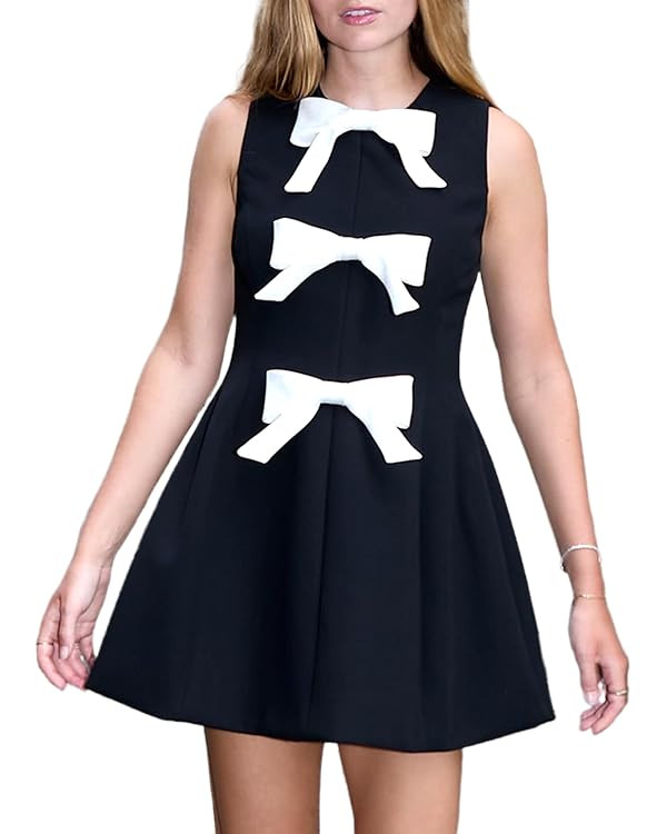 Women's Bow Front Mini Dress Sleeveless Crewneck Cute Cocktail Party Dress | Amazon (US)