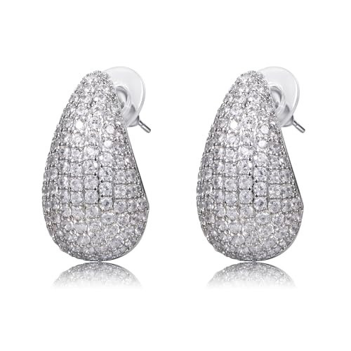WillTen Silver Drop Earrings for Women, Earring Dupes with Cubic Zirconia, Chunky Silver Hoop Earrings Teardrop Earrings for Women | Amazon (UK)