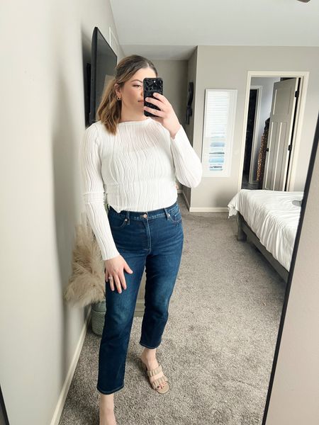 I love this textured white top from Amazon and wore it to date night last night! I’m going to order it In black, too! I paired it with some of my favorite straight jeans from express and strappy heels- a perfect date night look 

#LTKcurves #LTKunder50 #LTKFind