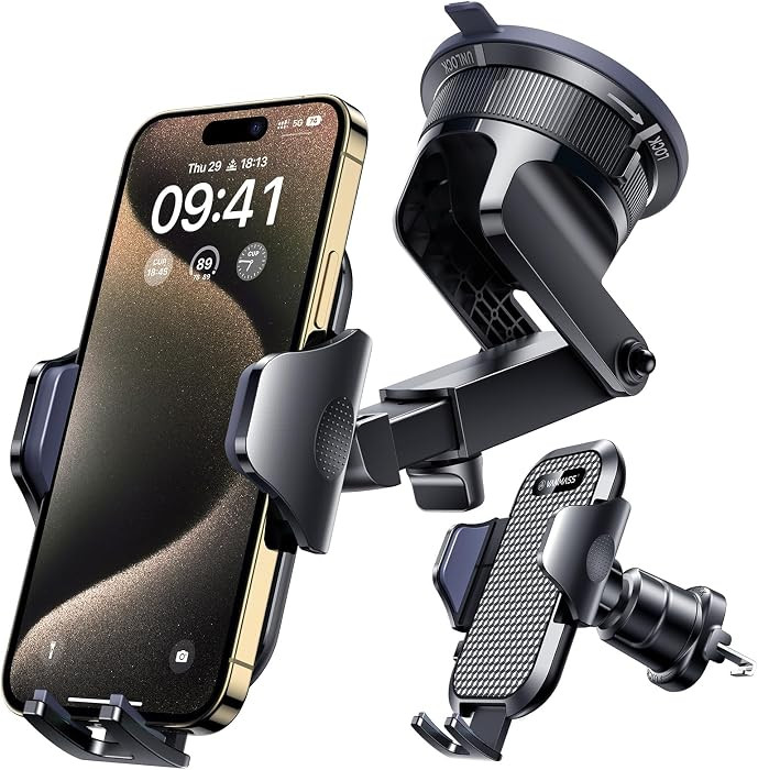 [True Military-Grade] Car Phone Holder VANMASS [Upgraded Strongest Suction&Clip] Cell Phone Mount for Dashboard Windshield Vent Kit, Truck Cradle Stand for iPhone 17 Pro Max 16 15 14 Android,Ink Black | Amazon (US)