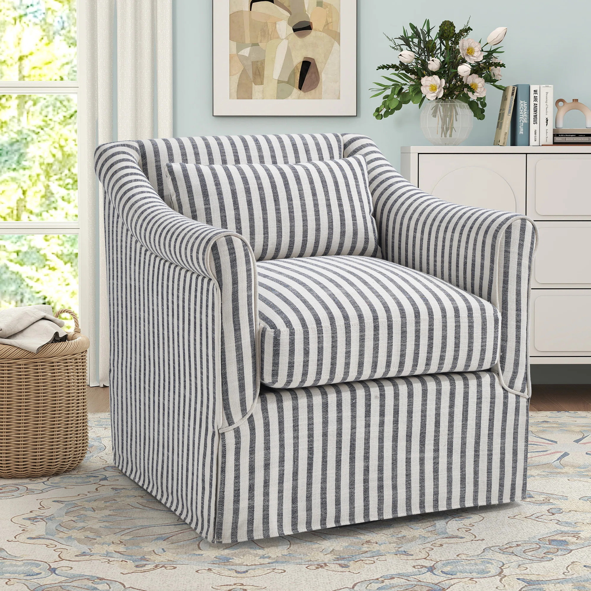 30" Wide Modern Soft Upholstered Swivel Arm Accent Chair With Lumbar Pillow | Wayfair North America