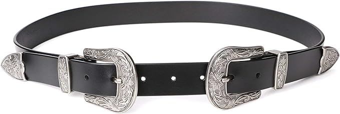 JASGOOD Women Leather Belts Ladies Vintage Western Design Black Waist Belt for Pants Dresses | Amazon (US)