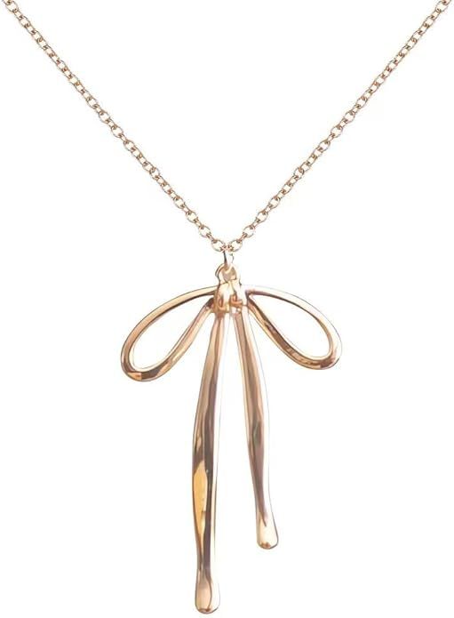 Bow Necklace for Women Gold Flowing Ribbon Bow Pendant Necklaces Dainty Bow Jewelry Bowknot Choke... | Amazon (US)