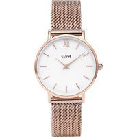 Cluse CL30013 Minuit stainless steel rose gold mesh watch, Women's, White | Selfridges