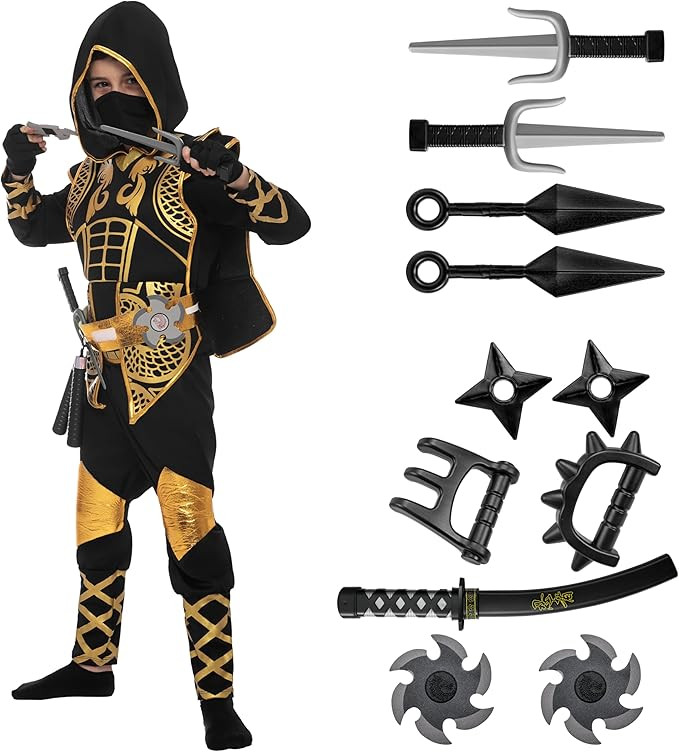 Spooktacular Creations Golden Ninja Costume Set, Ninja Jumpsuit with Foam Accessories for Kids, T... | Amazon (US)