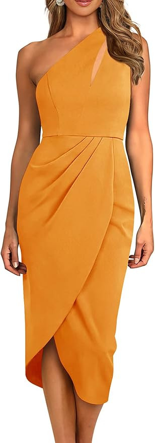 PRETTYGARDEN Women's One Shoulder Ruched Bodycon Cutout Slit Wrap Party Cocktail Midi Dress | Amazon (US)