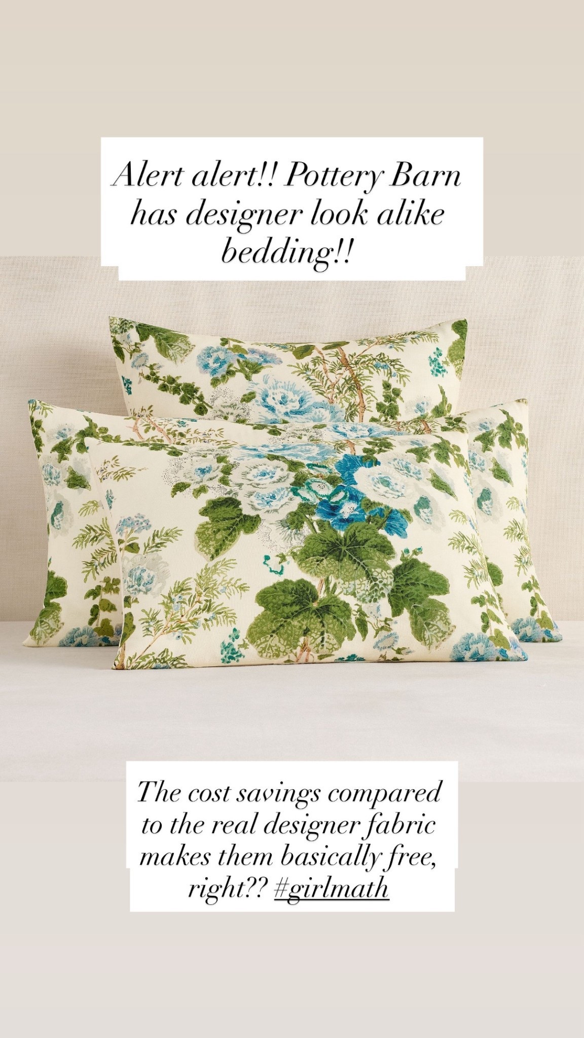 Pottery barn shams and duvet cover with designer look a like floral print!

Pottery Barn, Grandmillenial, southern, classic style, floral fabric, bedroom

#LTKHome