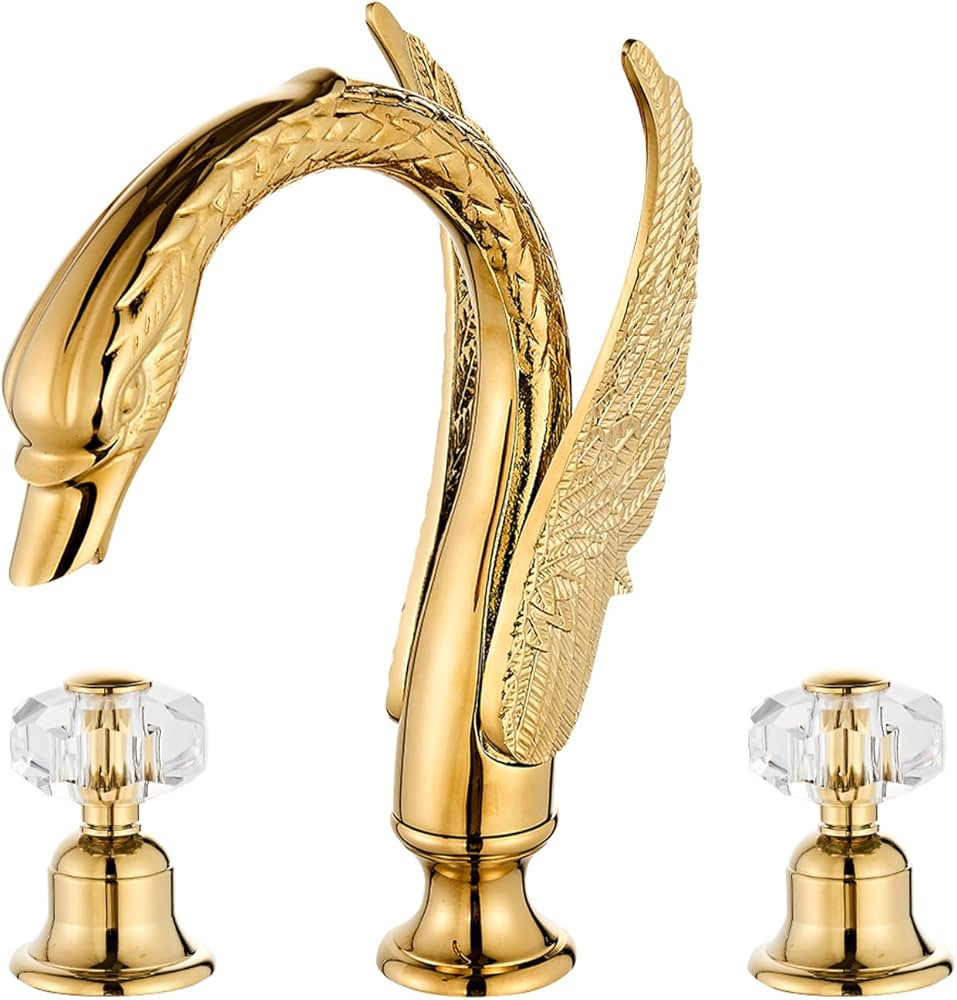 Golden Ornate Swan Style Bathroom Sink Faucet Combo Deck Mount Sink Mixer Tap Set Hot Cold Water | Amazon (US)