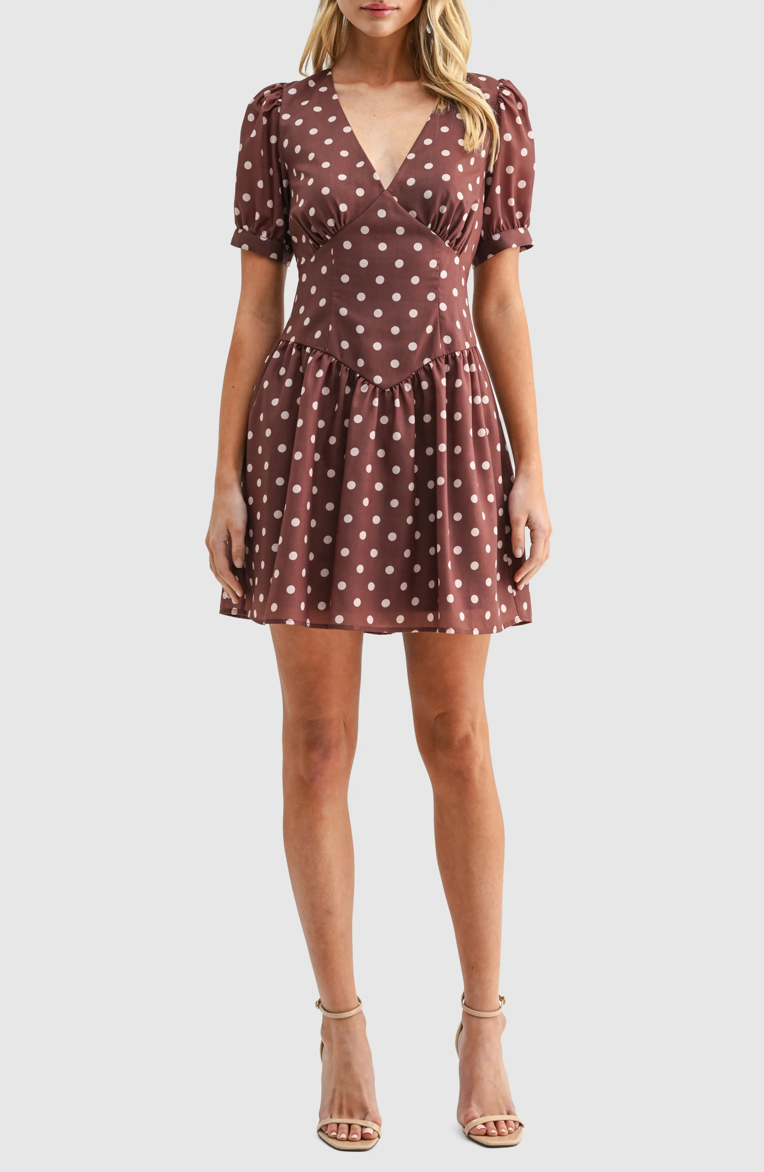 All in Favor Polka Dot Puff Sleeve A-Line Minidress (Women) | Nordstrom | Nordstrom