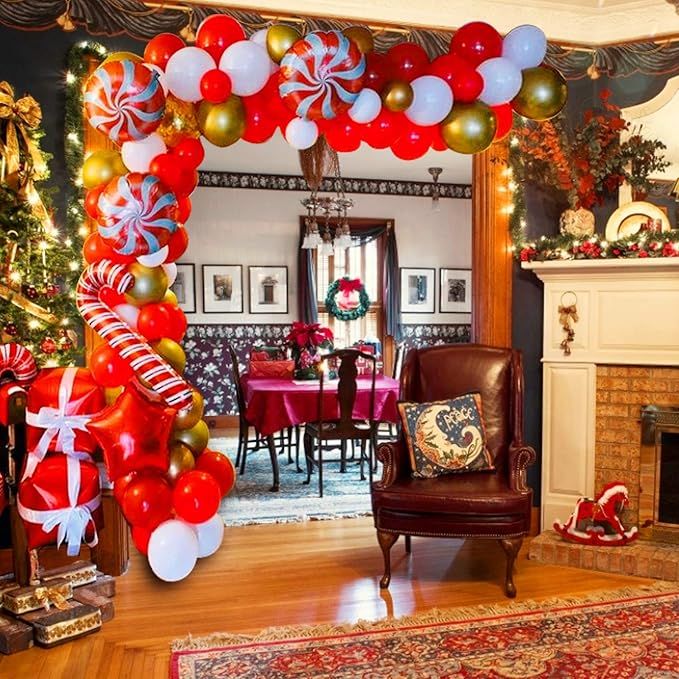 171 Pcs Christmas Balloons Arch Garland Kit- Red White Gold Latex Balloons,Candy Balloons,Gift Bo... | Amazon (US)