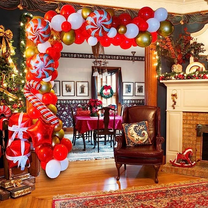 171 Pcs Christmas Balloons Arch Garland Kit- Red White Gold Latex Balloons,Candy Balloons,Gift Bo... | Amazon (US)