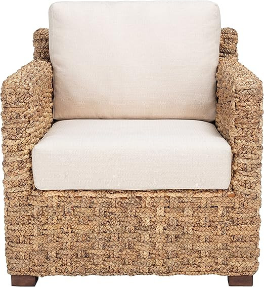 Safavieh Couture Home Collection Gregory Natural/Beige Cushion Water Hyacinth Accent Chair (Fully... | Amazon (US)