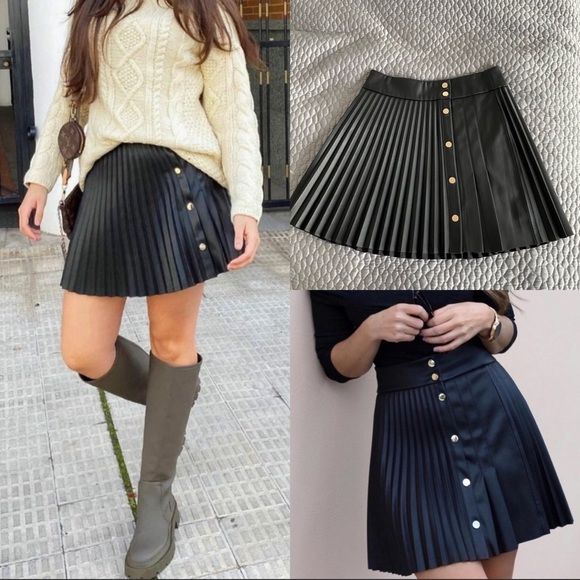 Zara black pleated leather skirt | Poshmark