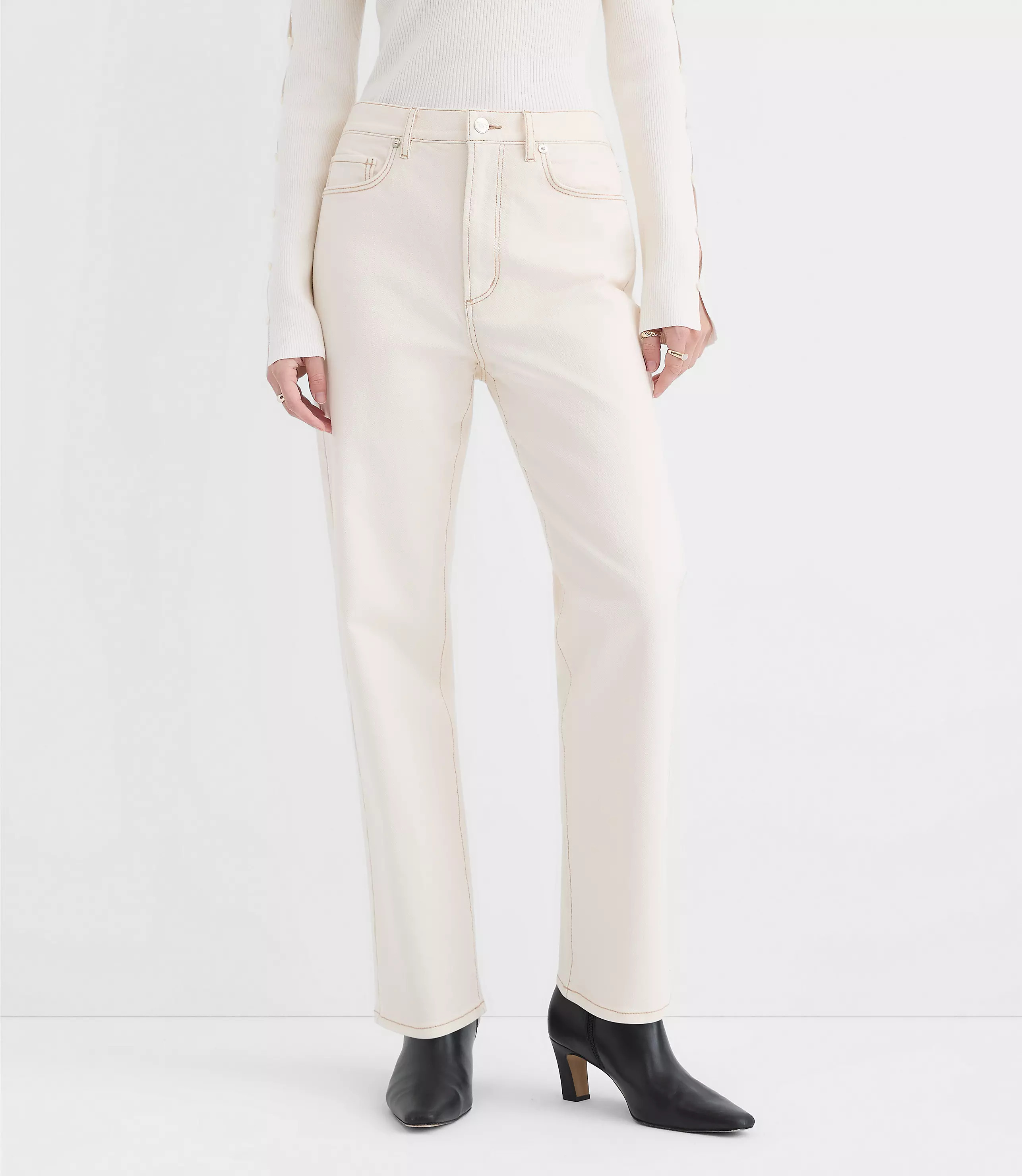 Rivete Curvy High Rise Straight Jeans in Ivory | LOFT