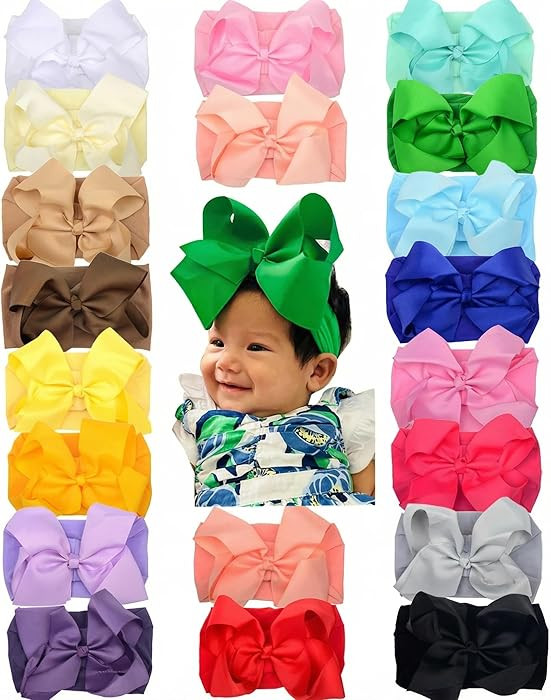 Clipband 6" Baby Headband Bows, Soft Nylon Hairbands Cute Big Bow Super Elastic Headband for Baby... | Amazon (US)