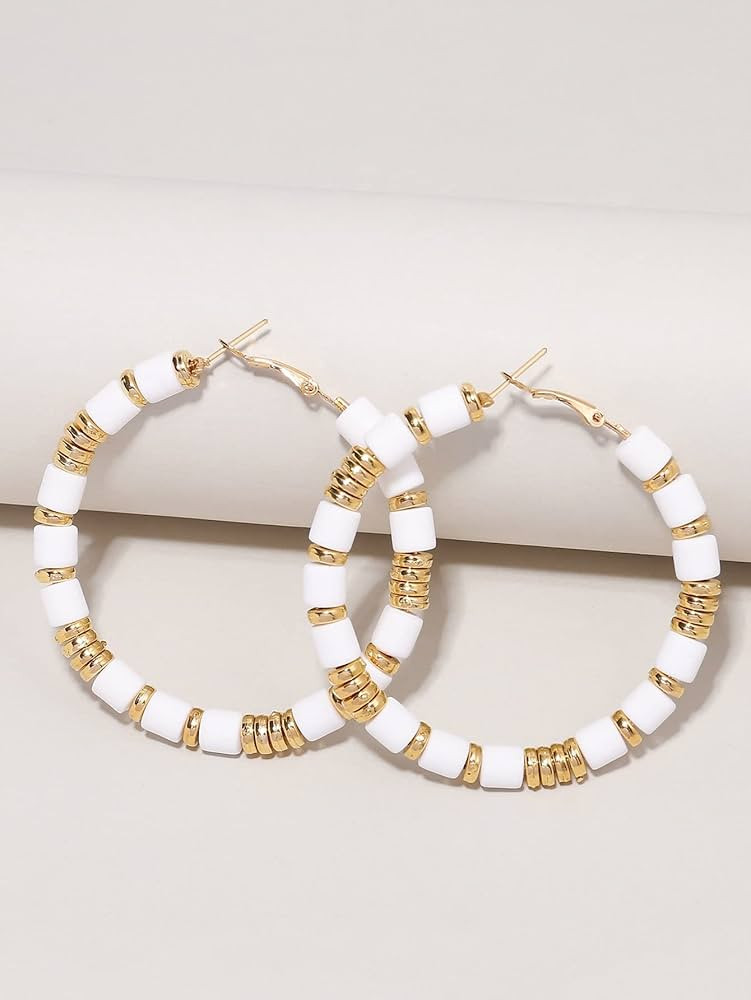 Earrings for Women- Two Tone Beaded Hoop Earrings Birthday Valentine's Day | Amazon (US)