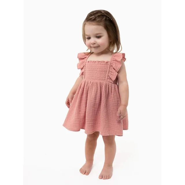 Modern Moments By Gerber Baby Girl Ruffle Sleeve Dress and Diaper Cover, Sizes 0/3 Months - 24 Mo... | Walmart (US)
