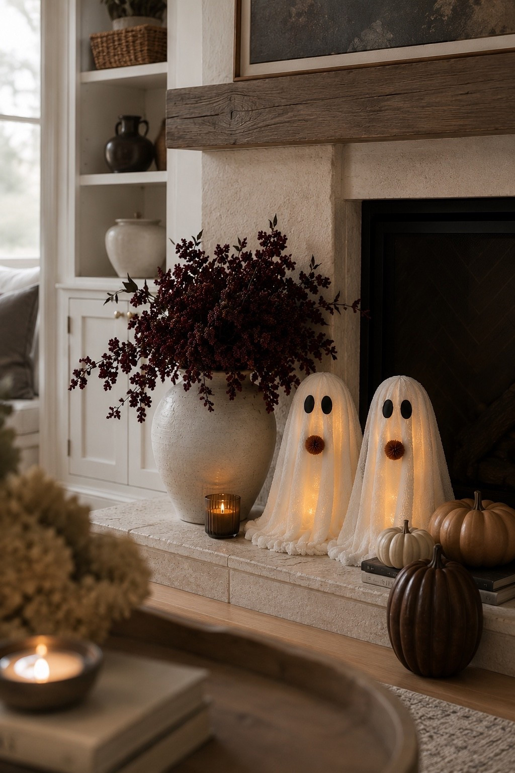 Amazon Halloween finds, but make them cozy 👻🤎 These little light-up ghosts holding pumpkins are SO cute! Styled them with warm fall tones, moody stems + a few neutral pumpkins for an elevated Halloween look that still feels cozy. 🎃🍂

#AmazonFinds #HalloweenDecor #AmazonHome #FallDecor #HalloweenHome

#LTKSaleAlert #LTKHome #LTKootd