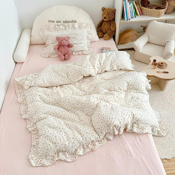 BuLuTu Muslin Cotton Pink Floral Print Duvet Cover for Toddler Girls Kids Comforter Cover for Tod... | Amazon (US)