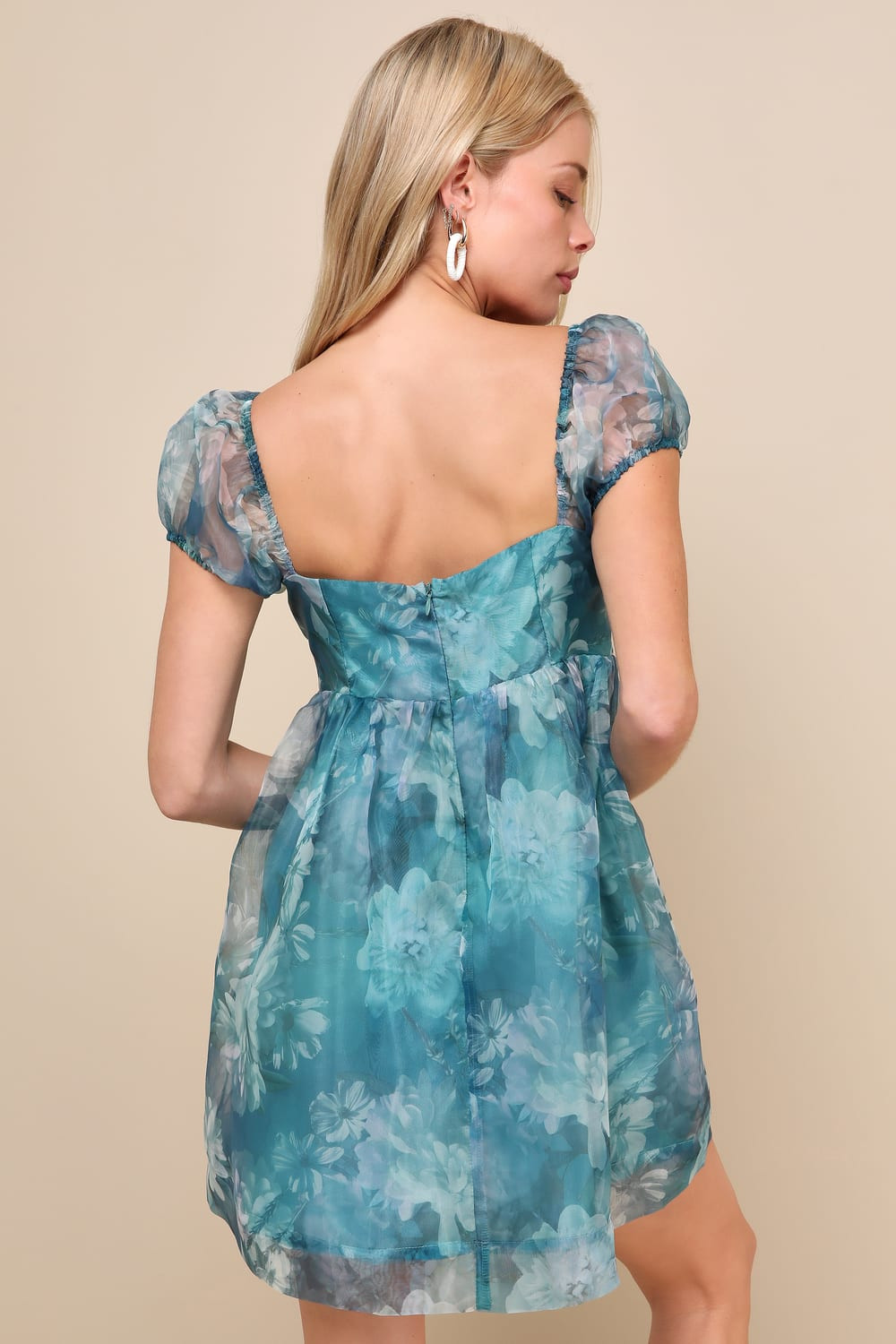 Delicate Favorite Teal Blue Floral Organza Babydoll Mini Dress | Lulus