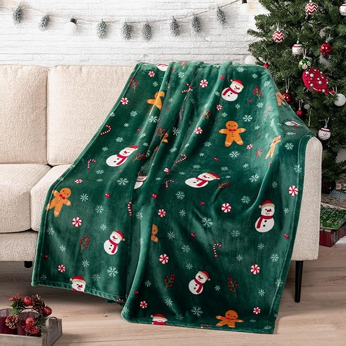 PAVILIA Christmas Gingerbread Throw Blanket | Green Holiday Christmas Fleece Blanket | Soft, Plus... | Amazon (US)