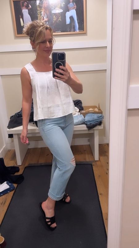 20% now-May 13th exclusively here in my shop with code LTK20! Easy summer outfit: linen tank, light wash lightweight cropped jeans and a slide. TTS

#LTKVideo #LTKxMadewell #LTKSaleAlert