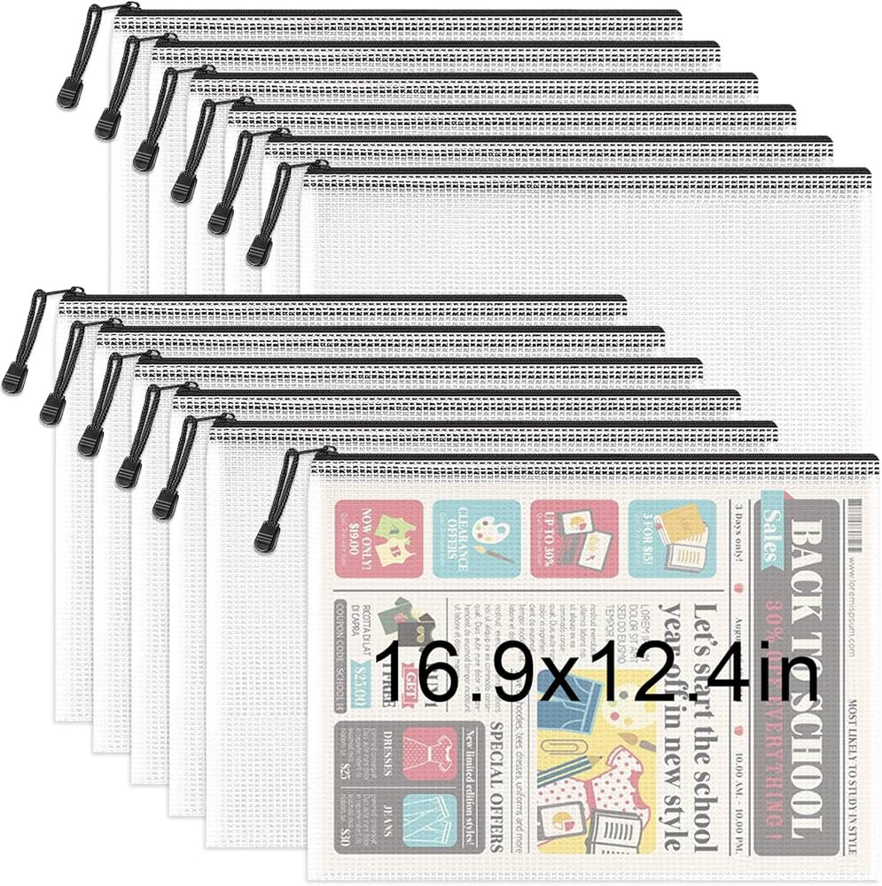 Umriox Zipper Pouch, 16.9x12.4 in (Black, 12 Packs), Extra Large Zipper Bags, Waterproof Zipper P... | Amazon (US)