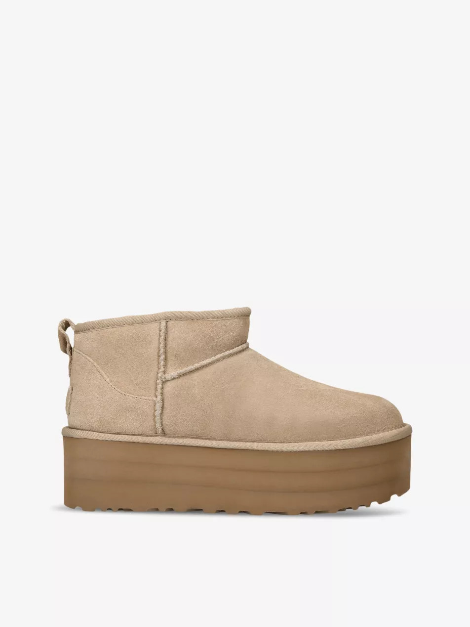 Classic Ultra Mini suede and shearling platform ankle boots | Selfridges