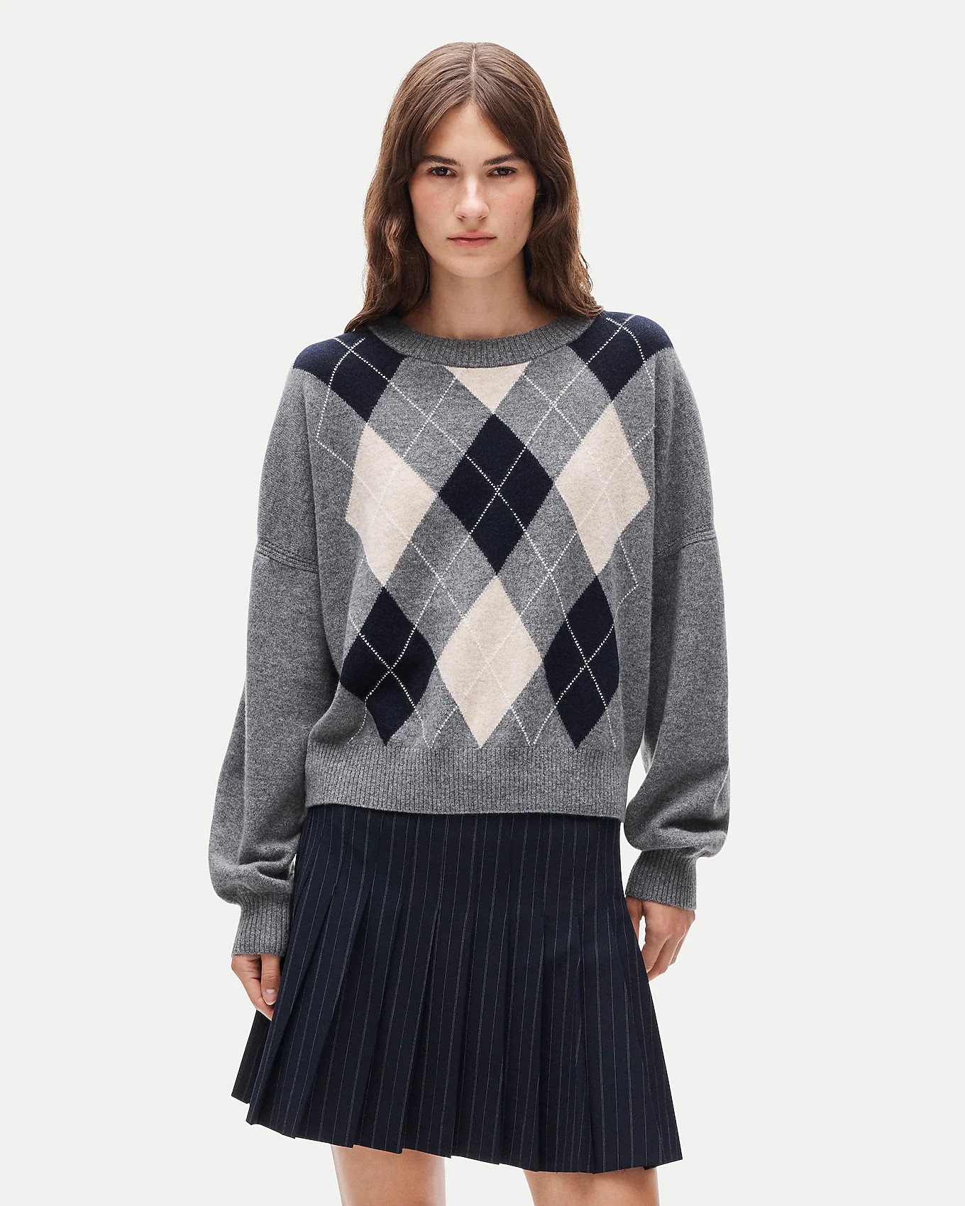 Cashmere blouson-sleeve sweater in argyle | J. Crew US