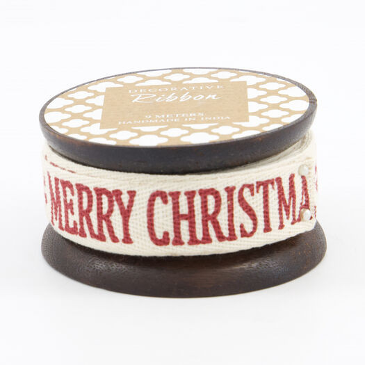 White Merry Christmas Wrapping Ribbon 9m | TK Maxx
