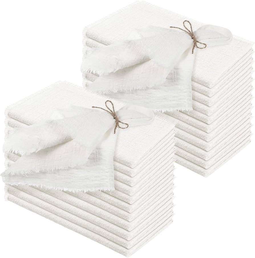 24 Pcs Fringe Napkins Bulk Cloth Cotton Soft Handmade 17 x 17 Inch Rustic Reusable Washable Festi... | Amazon (US)