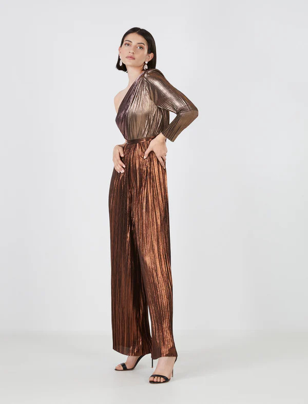 Austen Metallic Pleated Jumpsuit | BCBG Max Azria 